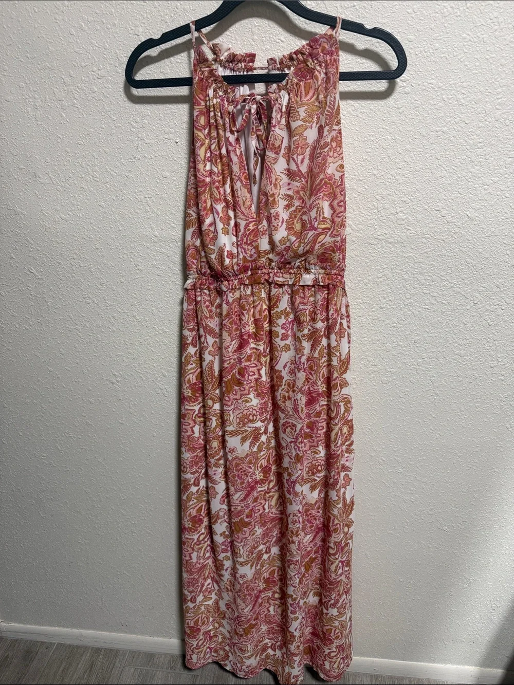 Japna Pink Orange Paisley Floral Halter Maxi Dress Small Sleeveless Boho Summer - Picture 3 of 11